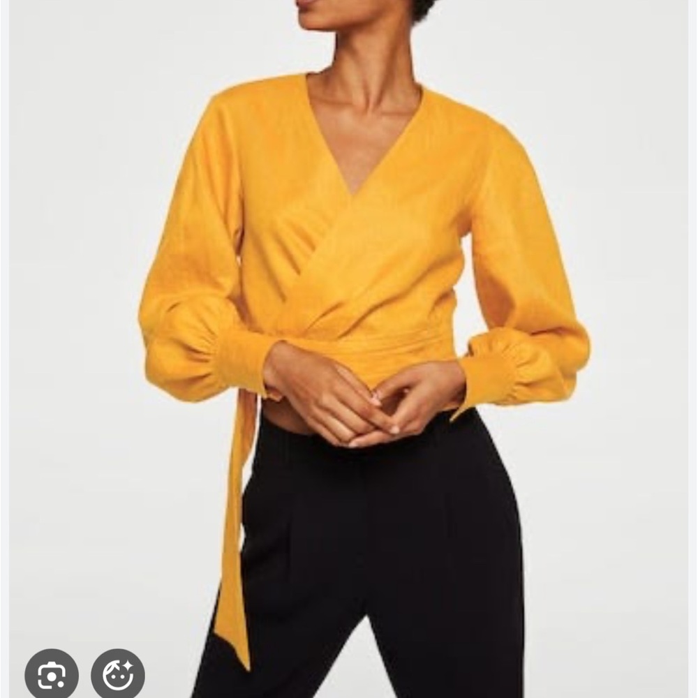 Elegant Mustard Wrap Blouse